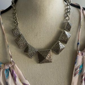 BCBG Silver Pyramids statement necklace